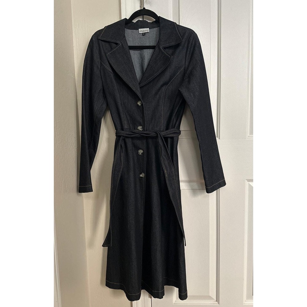Vintage Girly Girl‎ Denim Trench Coat - Y2K Dark Wash Duster Jacket - Size Large